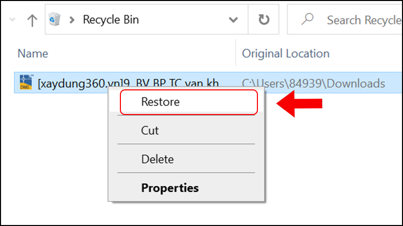 Khôi phục file đã xóa trong Recycle Bin 5 cách khôi phục file đã xóa trên Windows 10 không cần phần mềm