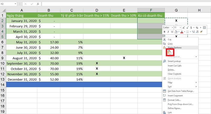 cat-dan-noi-dung-o-excel-2019-buoc-4 dải ô trong Excel 2019