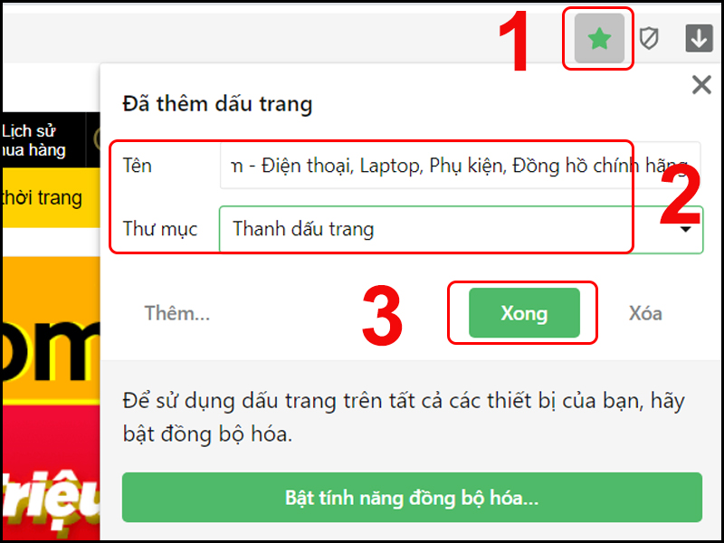 Thao tác lưu dấu trang web mong muốn trên Cốc Cốc