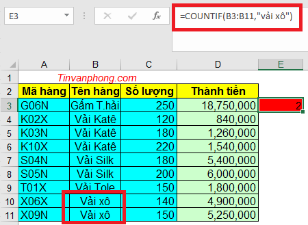 Cách sử dụng hàm đếm trong excel