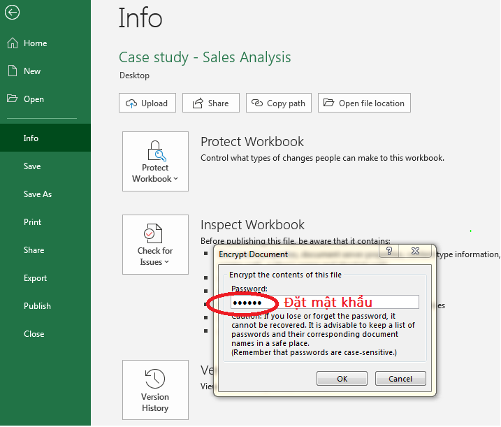 Cách đặt mật khẩu cho file excel