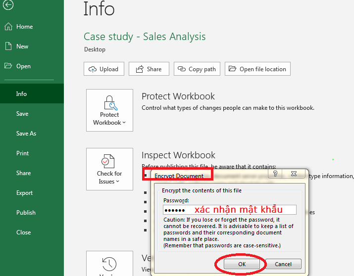 Cách đặt mật khẩu cho file excel