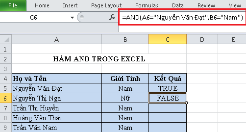 Hàm AND trong Excel