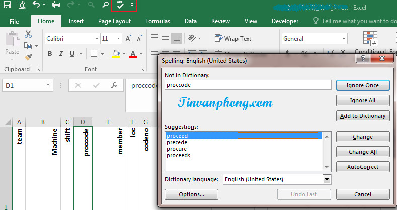 Kiểm tra chính tả trong Excel