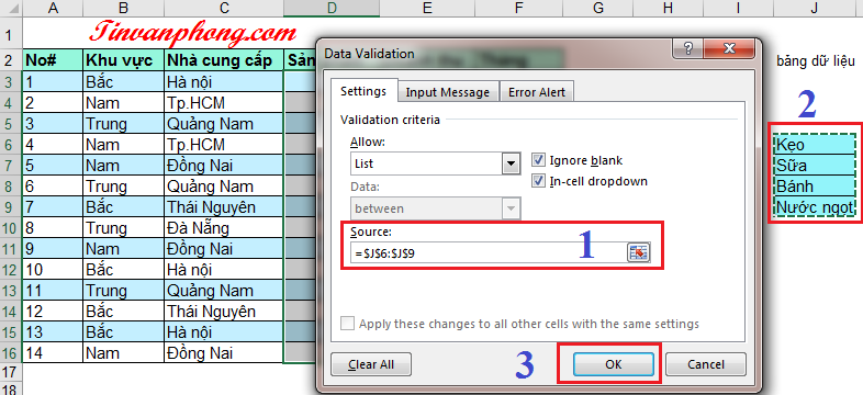 Data Validation trong Excel