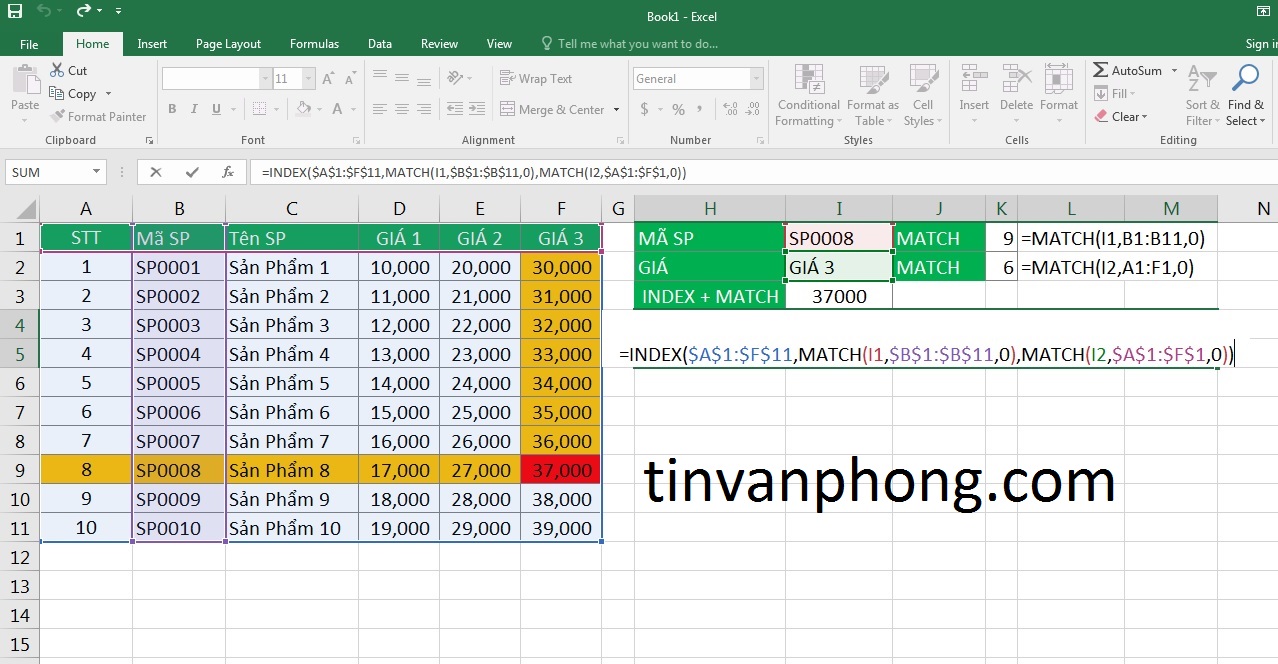 Cách sử dụng hàm INDEX và MATCH trong Excel