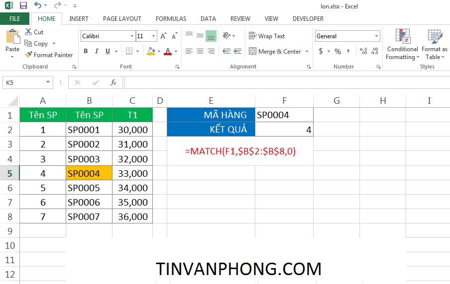 Cách sử dụng hàm INDEX và MATCH trong Excel