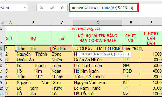 Cách sử dụng hàm Trim trong Excel