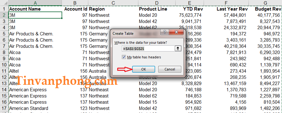 Cách tạo bảng trong Excel