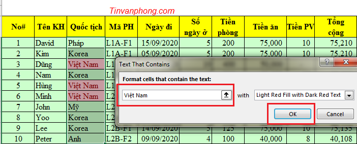 Hướng dẫn sử dụng Conditional Formatting