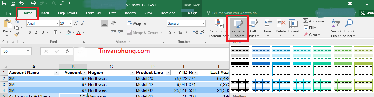 Cách tạo bảng trong Excel