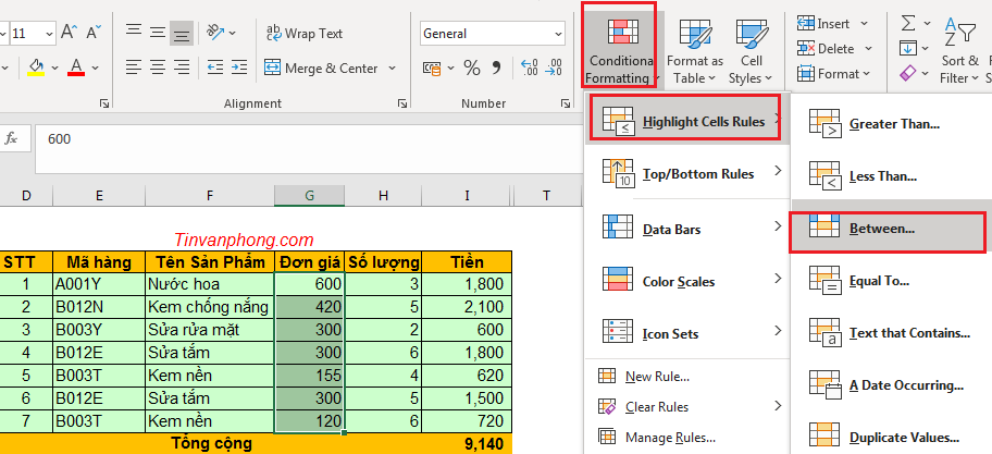 Hướng dẫn sử dụng Conditional Formatting