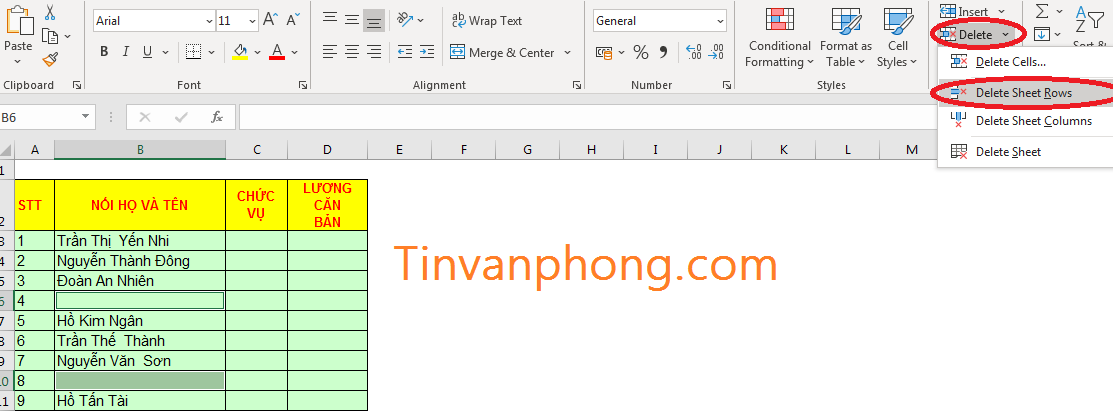 Cách xóa dòng trống trong Excel