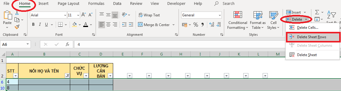 Cách xóa dòng trống trong Excel