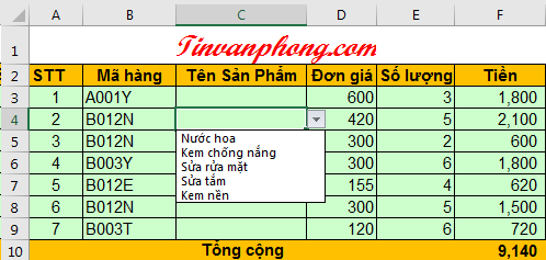 Data Validation trong Excel