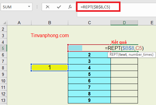 Cách sử dụng hàm REPT trong Excel