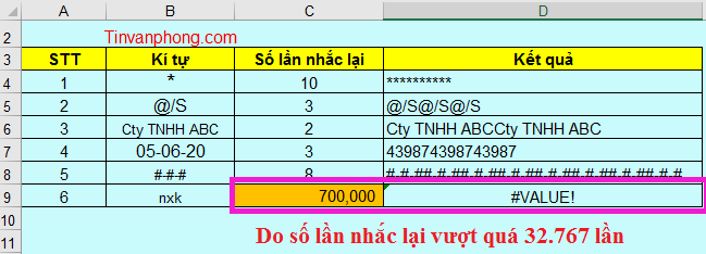 Cách sử dụng hàm REPT trong Excel