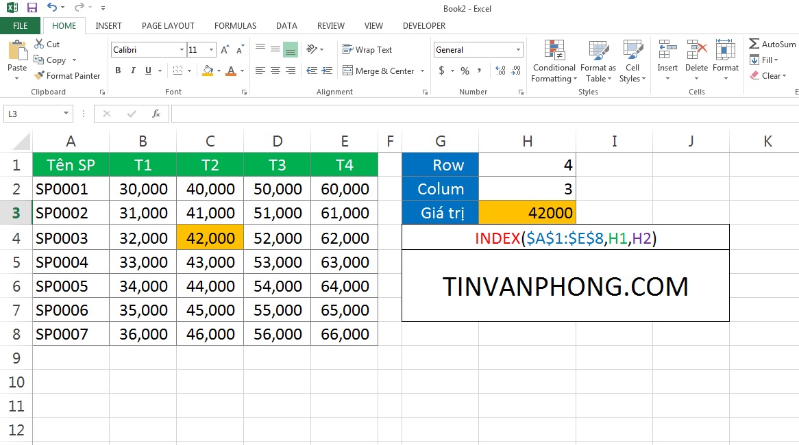 Cách sử dụng hàm INDEX và MATCH trong Excel