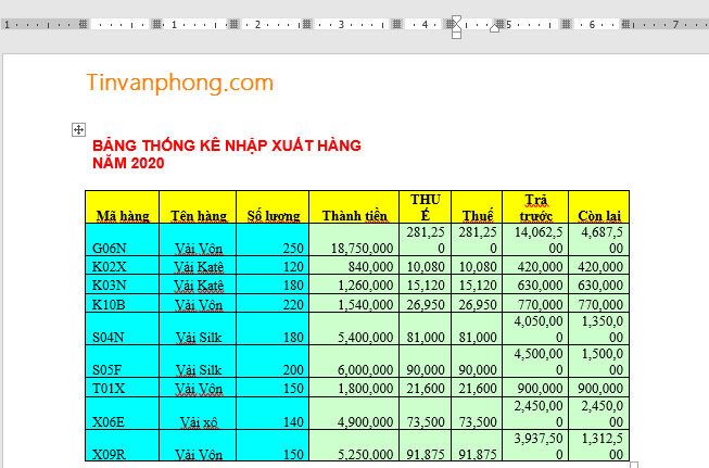 Cách copy dữ liệu từ Excel sang Word