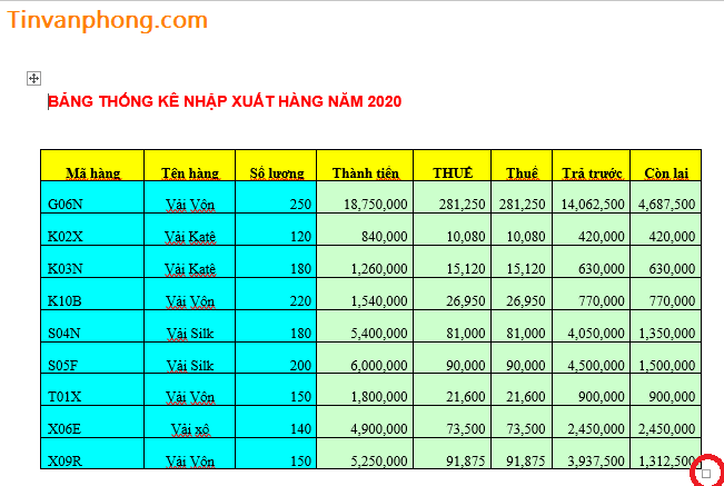 Cách copy dữ liệu từ Excel sang Word