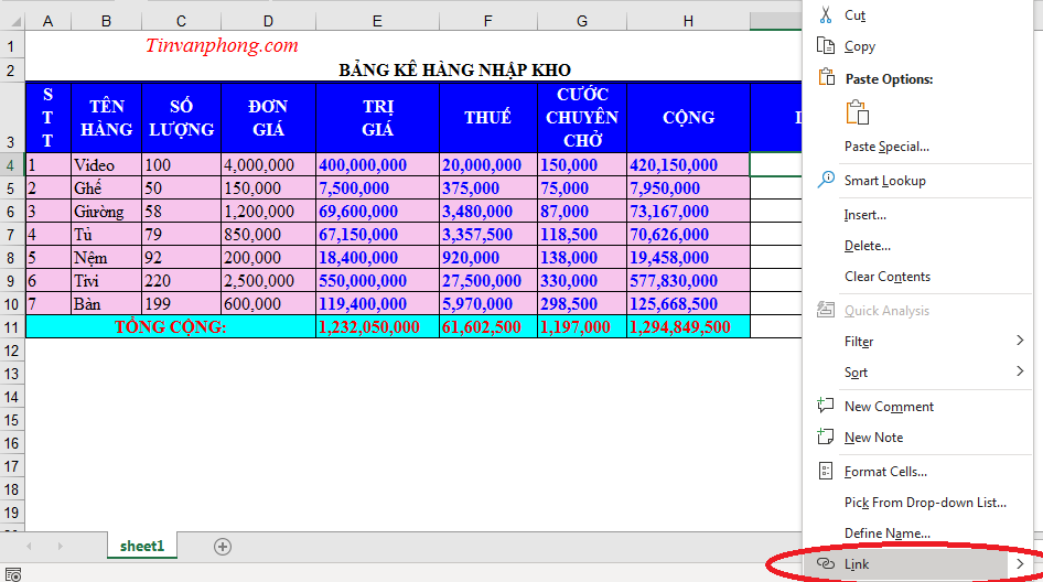 Cách tạo hyperlink trong excel