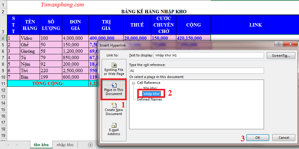 Cách tạo hyperlink trong Excel