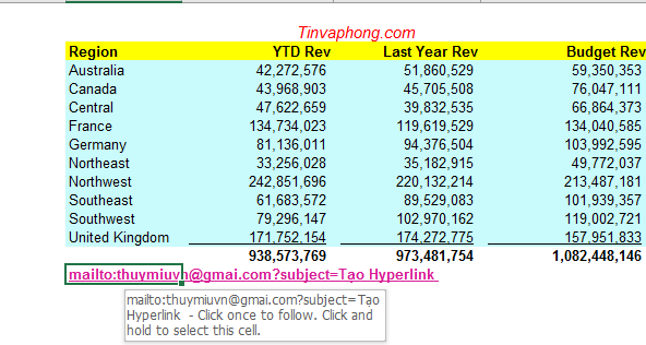 Cách tạo hyperlink trong excel