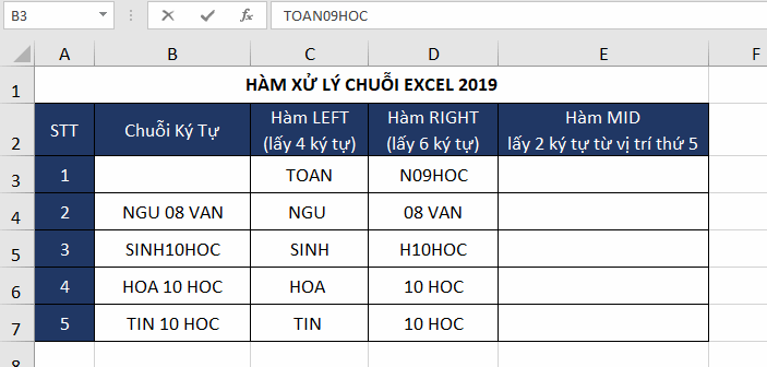 vi-du-ham-mid-excel-2019 Hàm Xử Lý Chuỗi trong Excel 2019