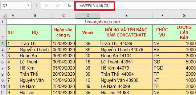 Các hàm ngày tháng trong excel