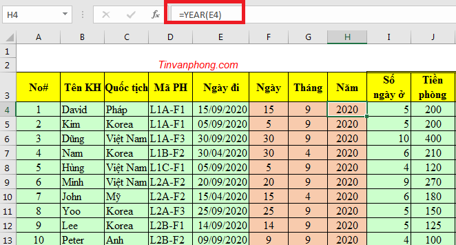 Các hàm ngày tháng trong excel