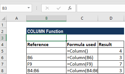 Cách sử dụng hàm Column trong Excel