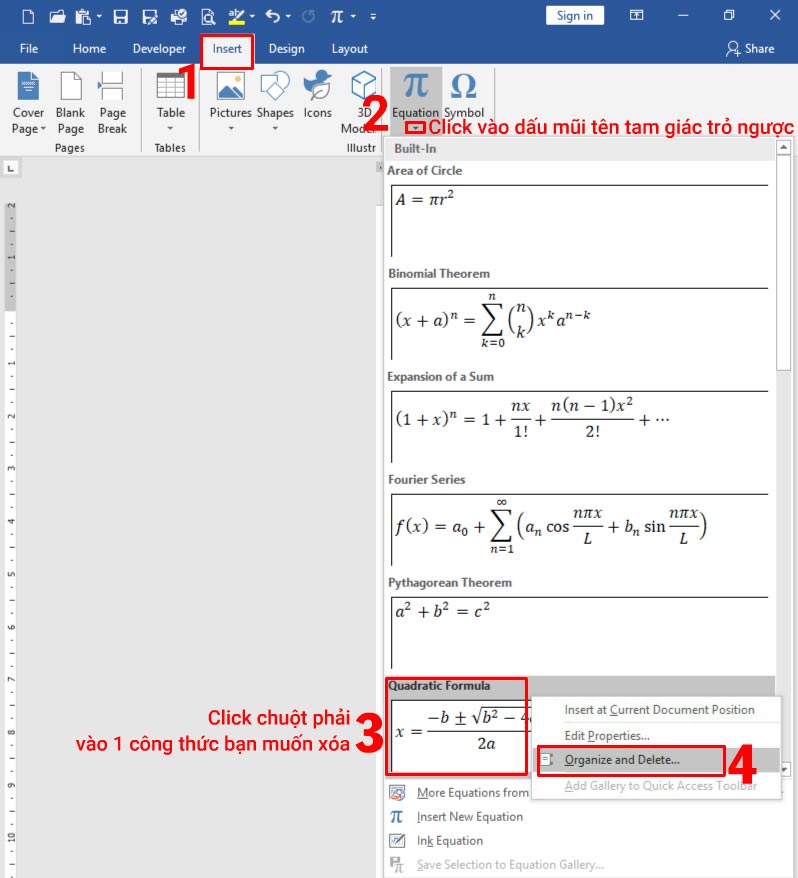 Viết công thức toán học trong Word