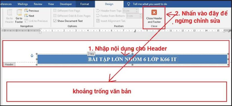 Header and Footer trong Word 2019