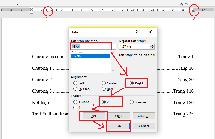 thiet-lap-tab-phai Định dạng Tab trong Word