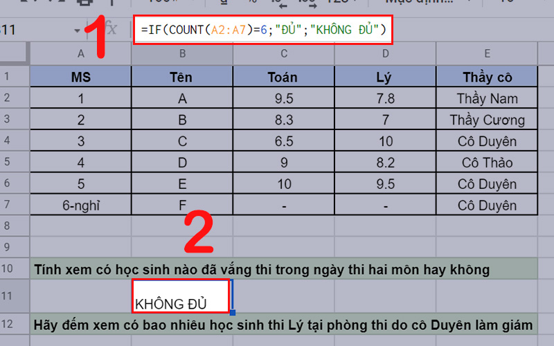 Hàm COUNT kết hợp với hàm IF