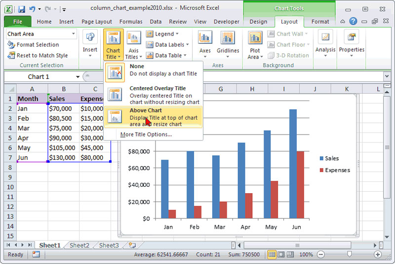 vẽ biểu đồ trong excel