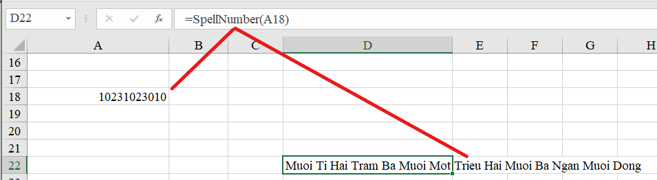 Lap cong thuc so tien bang chu trong Excel 05