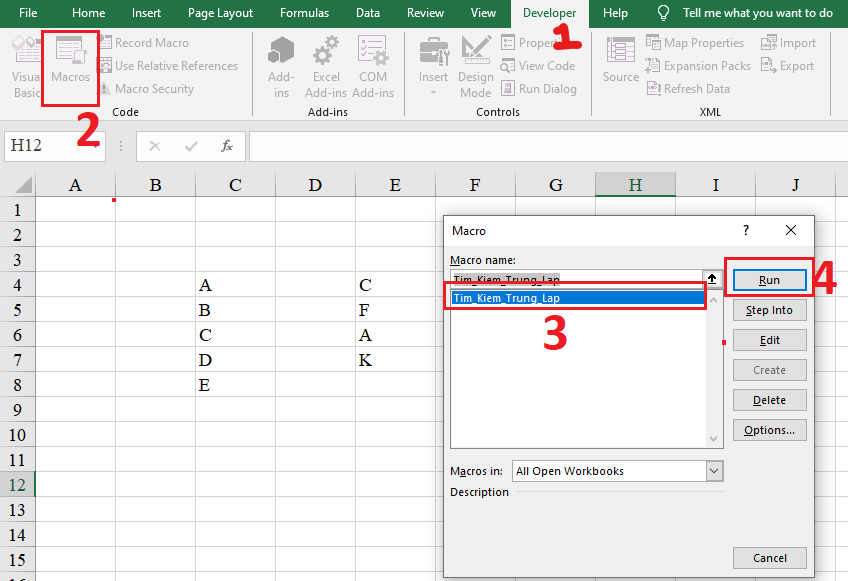 tim gia tri trung nhau o 2 cot trong Excel 03